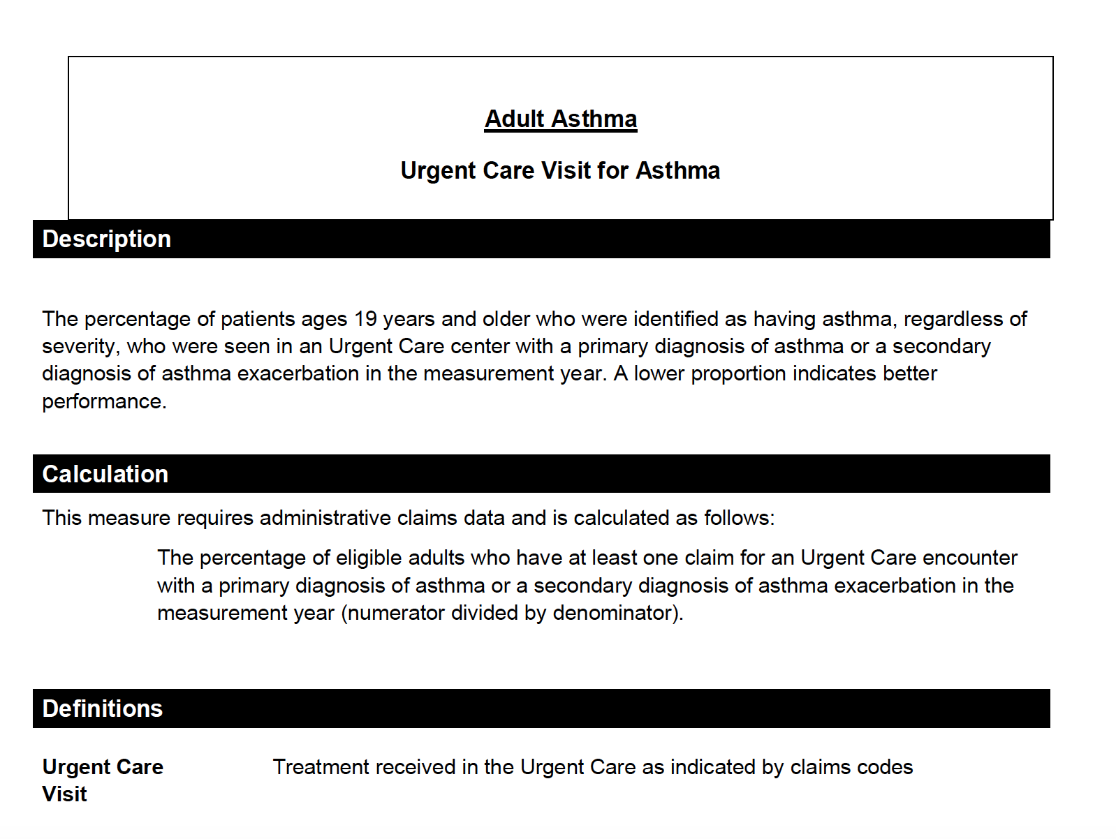 Urgent Care Visit for Asthma Measure